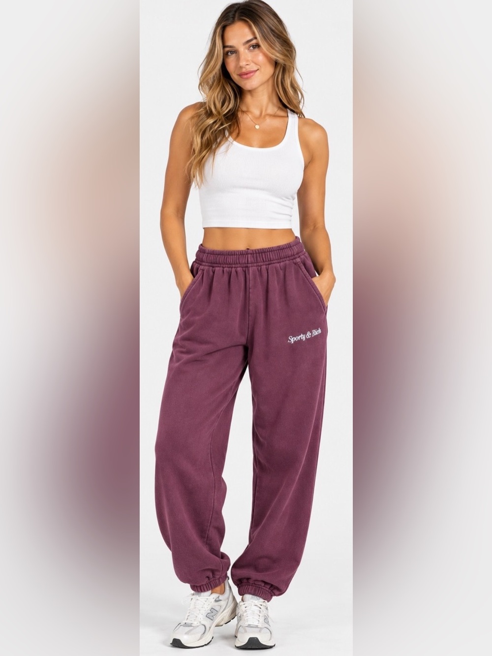 Sporty & Rich Classic Sweatpants Size S Plum Purple Faded Joggers Made USA
